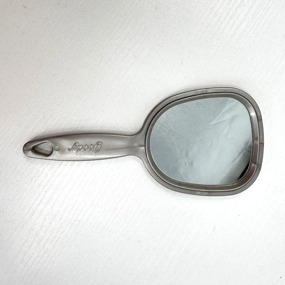 VTG Goody Handheld Mirror Metallic Silver Paddle Textured Back Hanging Hole